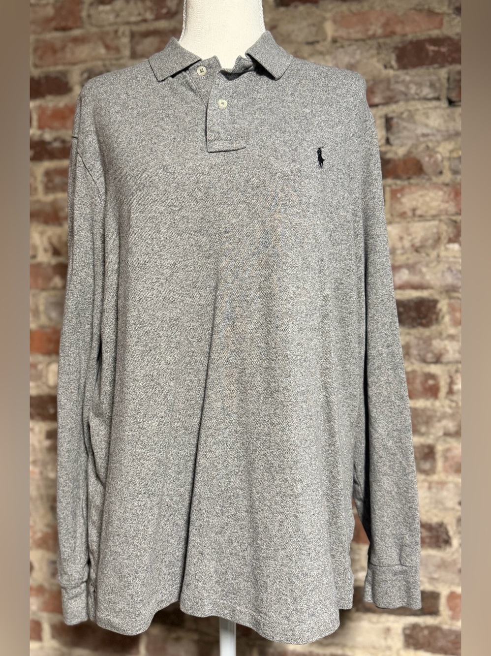 Polo Ralph Lauren Men's Large Gray Long Sleeve Classic Fit Pique Polo Shirt